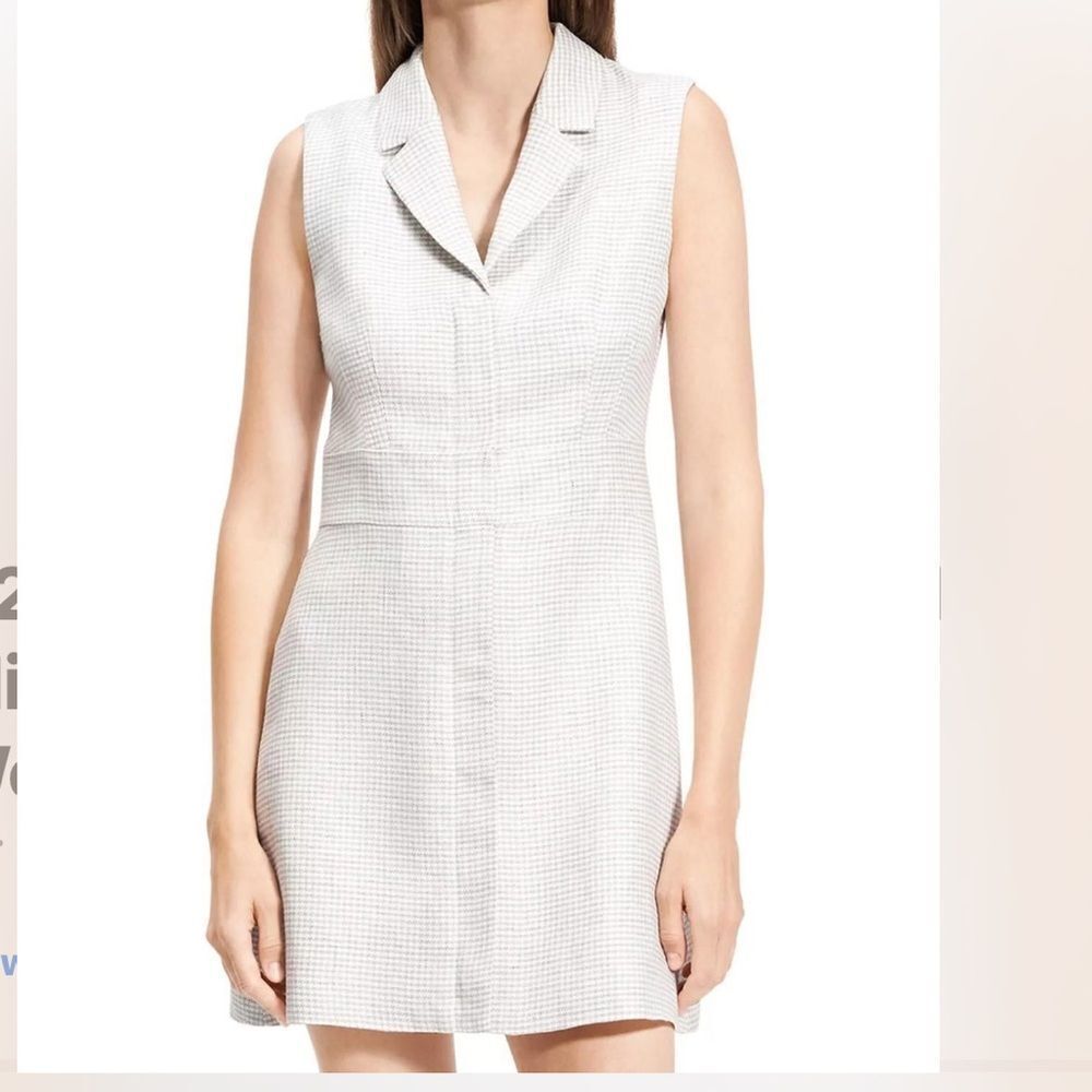 Theory Lapel Collared Mini Dress Sleeveless Women's Size 12 Gray